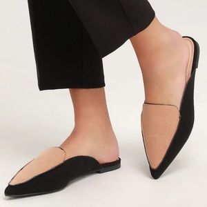 Lulu’s Black Tan Pointed Toe Mules, 10